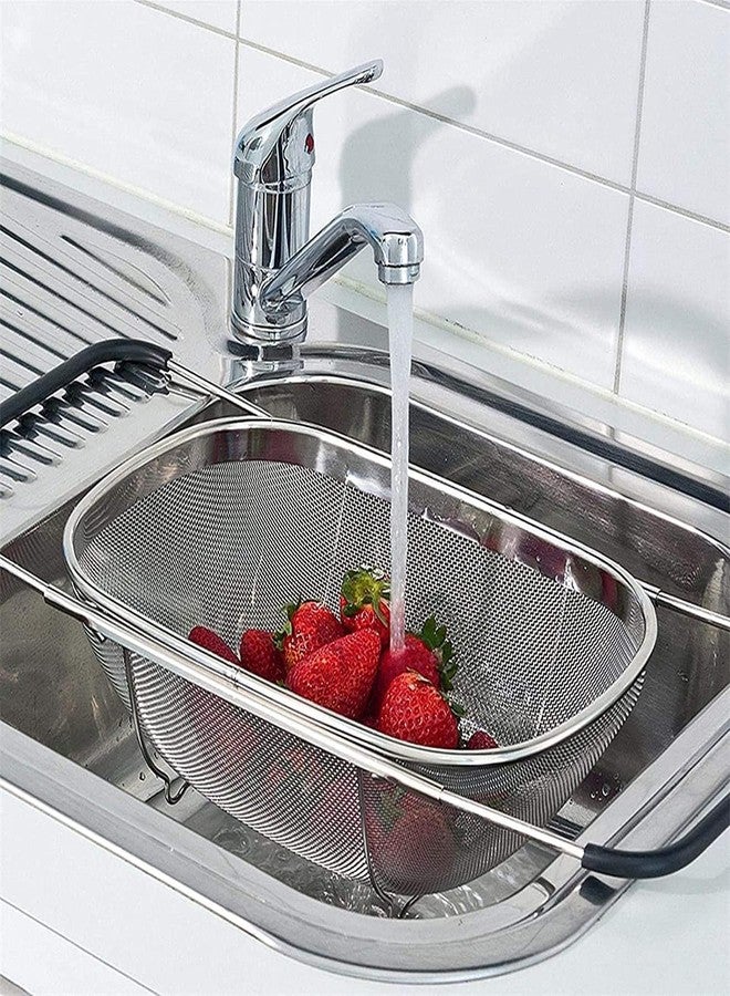 Kreshu Stainless Steel Oval Fine Mesh Colander Strainer with Rubber Rubber Grip Handle| Multi-Functional Large Over The Sink Basket Expandable Drainer for Rinse Vegetables Fruits (Pack of 1) - Image 5